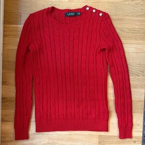 Ralph Lauren Red Cable Knit Sweater with Button Detail